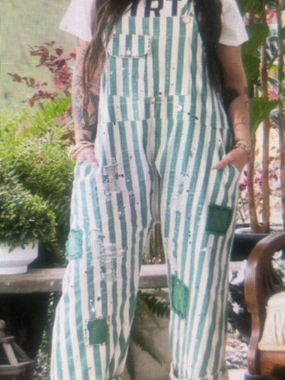 Jaded Gypsy Green Stripe Patch Endless Travels Overalls in Vintage Emerald NWT
